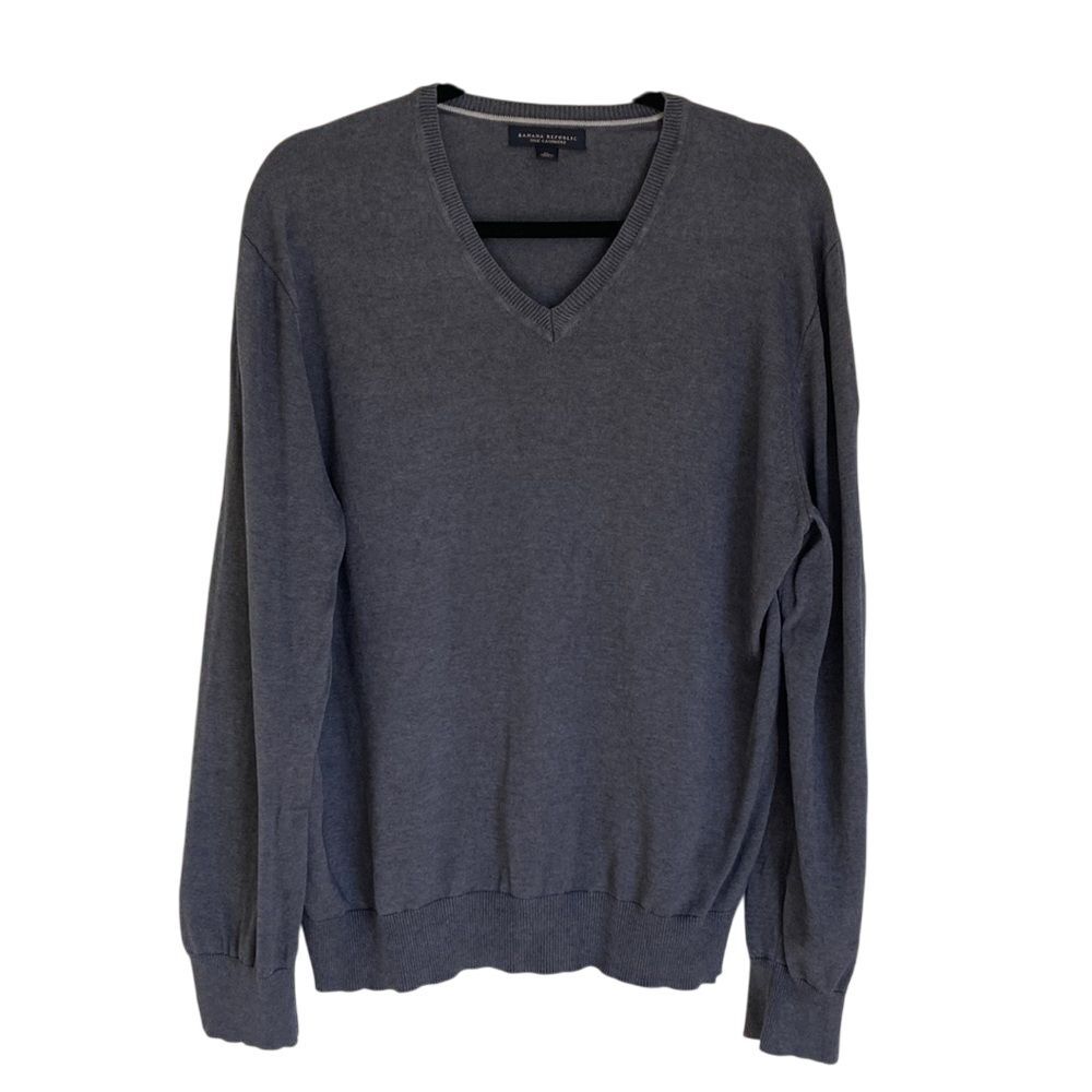 Banana Republic Luxury Silk‎ Cashmere V Neck Sweater in Blue Size XL